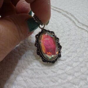 Gorgeous RAINBOW QUARTZ Handmade Sterling 925 Pendant/Chain #739C